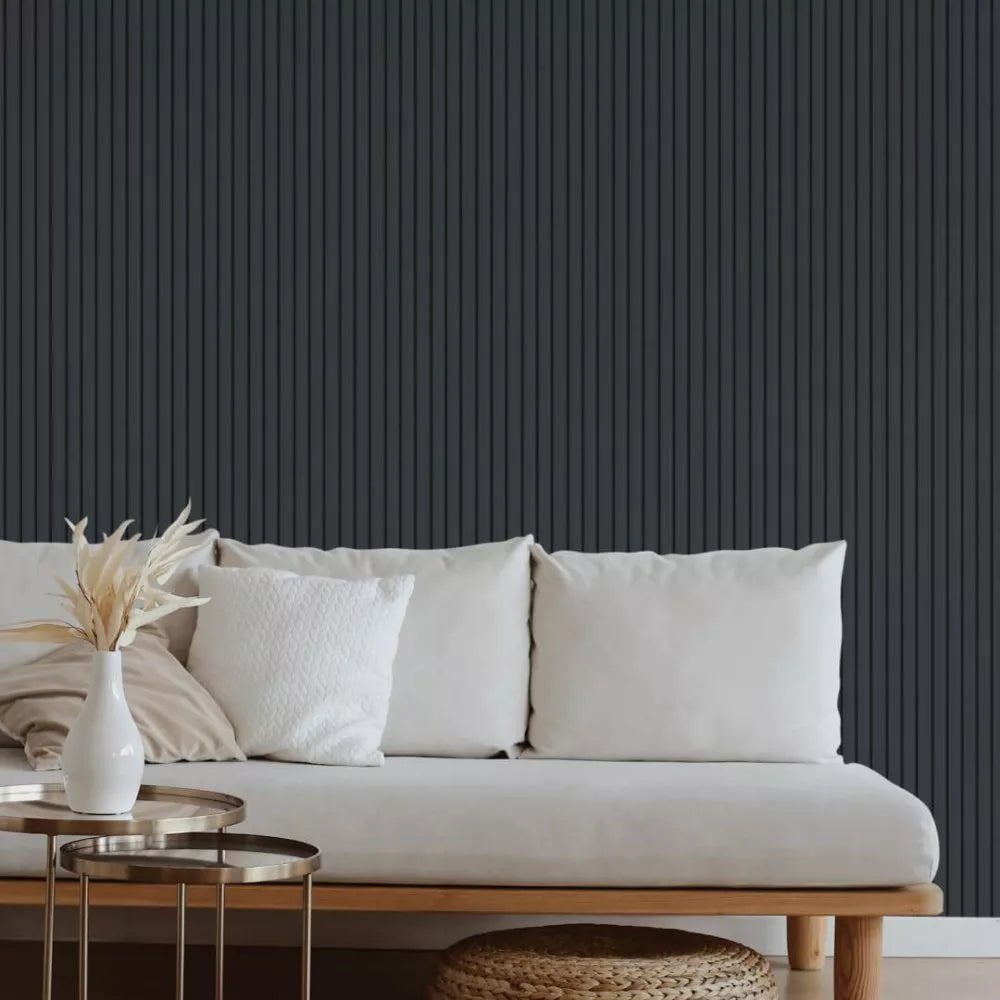 Parete con doghe 3D Legno in MDF Black – 119x16x2750 mm